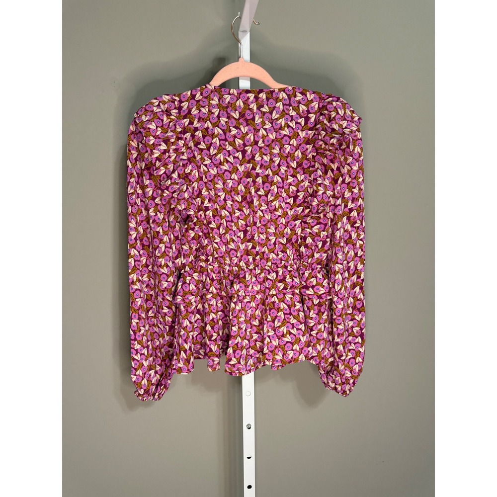 Entro Purple Pink Floral Peplum Blouse‎ Top S Puff Sleeve Cottagecore Boho Twee - Picture 7 of 8